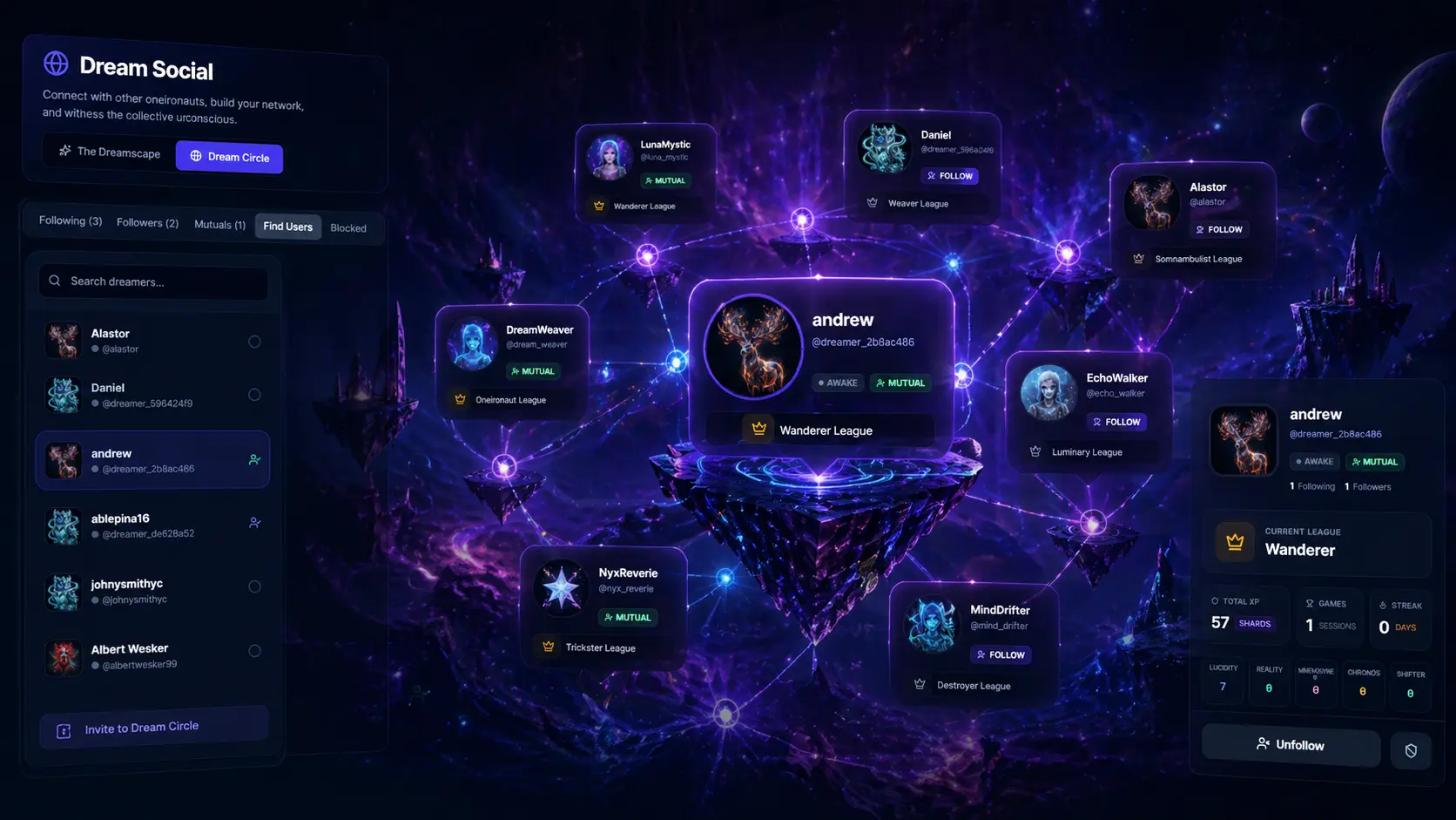Dream Social network interface